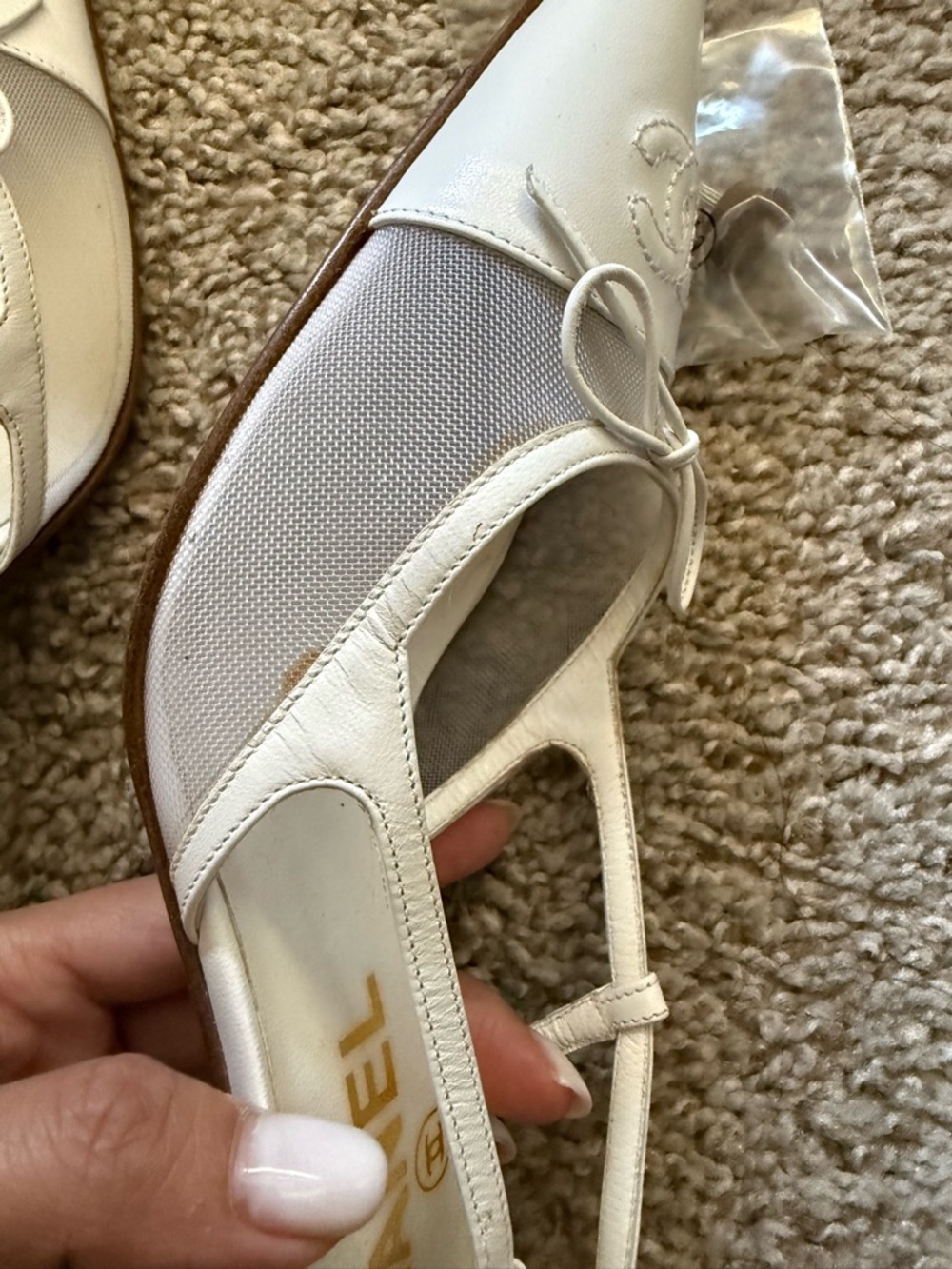 Rare Vintage Chanel white leather CC pointed cap toe slingback heels EU 35C - Picture 4 of 7